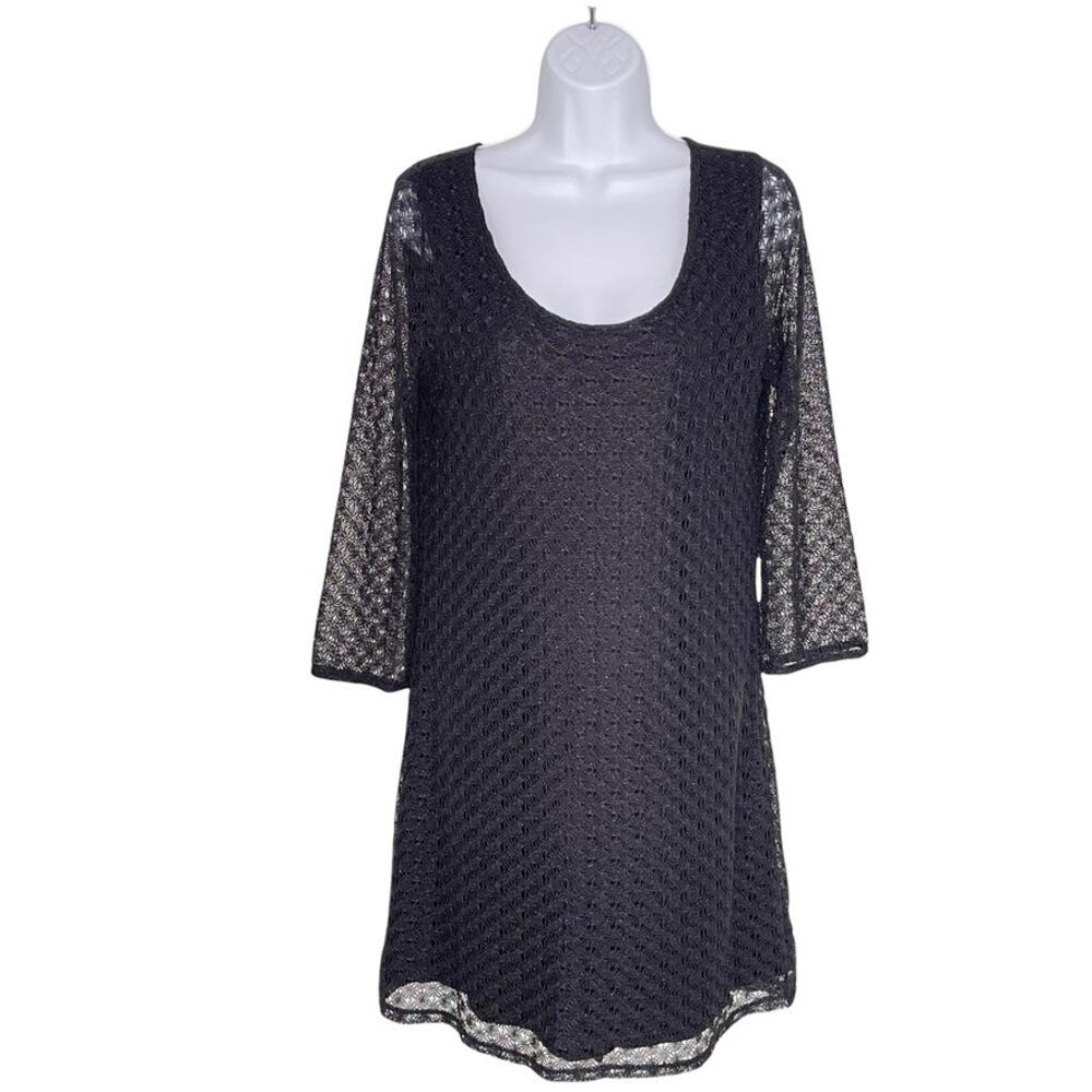 Lucky Brand Lace Mini Shift Dress Medium Metallic Black